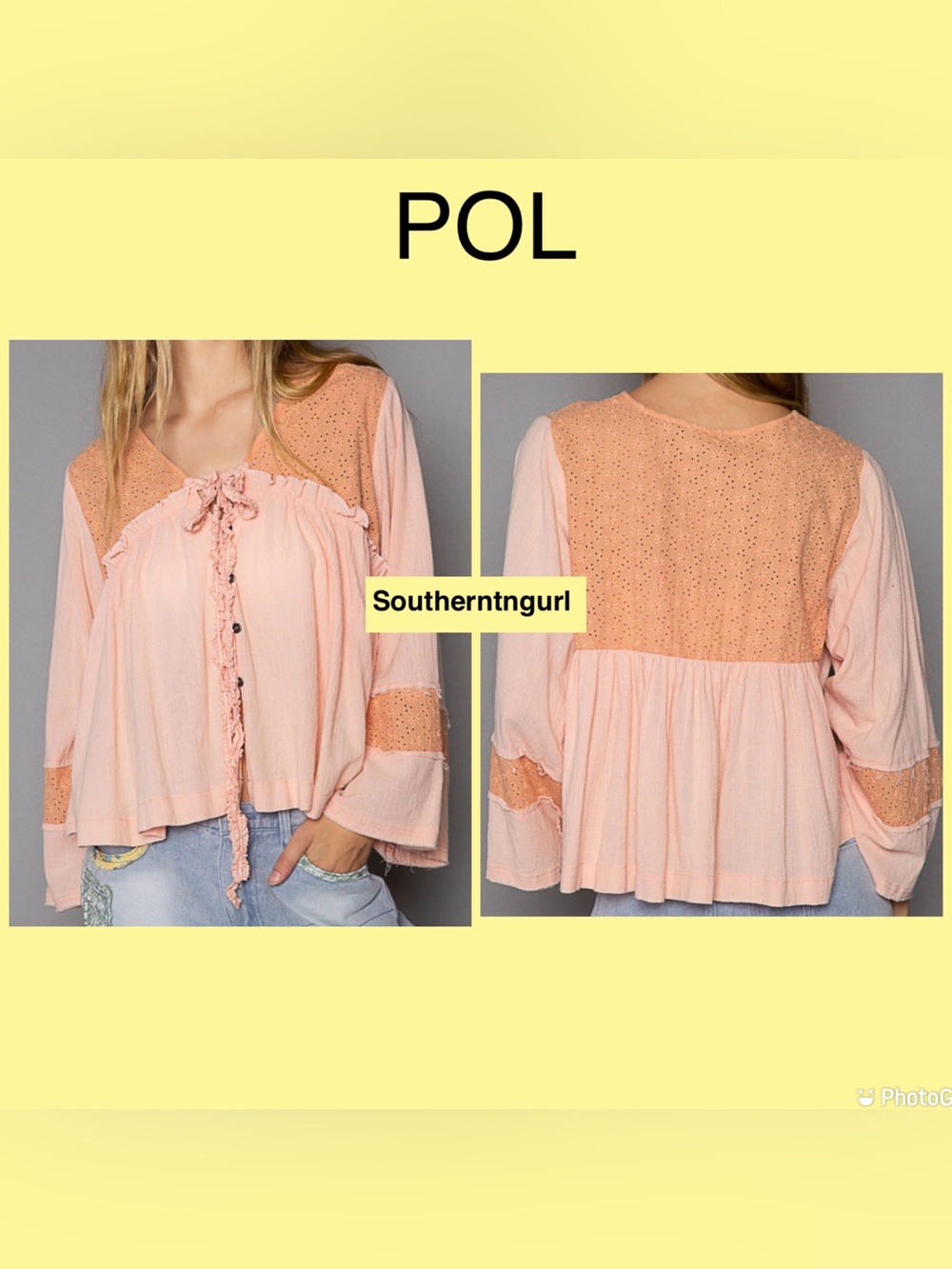 NWT  POL Woven Textured Button Down Top with Eyelet Detail